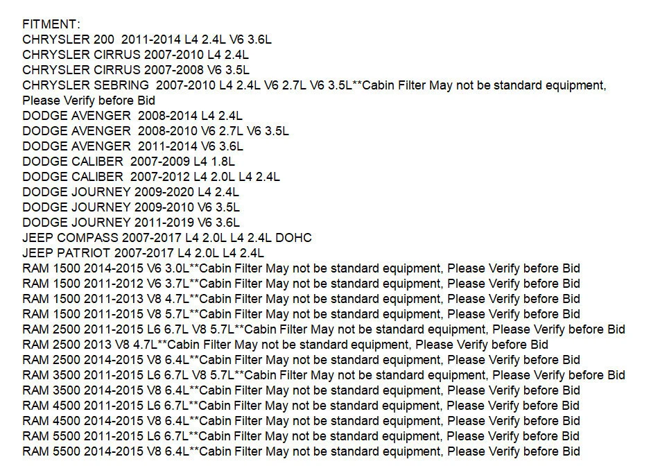 Carbon Cabin Air Filter CF10729 for CHRYSLER CIRRUS 2007-2010 2.4L 3.5L OE Spec - Image 2 of 4
