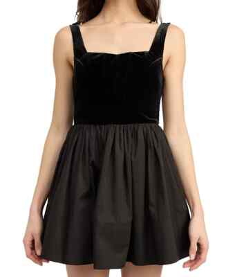 En Saison Women's Mckenna Mixed Media Sleeveless Mini Dress Sz L Black