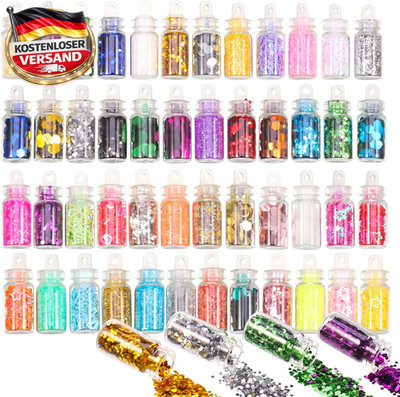 48 Farben Mini Glitzerpulver Set, Chunky Glitter Glitzer Pulver Glitzerpuder Zum