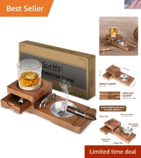 Ashtray Coaster Whiskey Glass Tray & Wooden Ash Tray with Cigar Cutter,Includ...