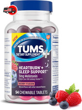 TUMS Heartburn Plus Sleep Support Chewable Dietary Supplement Tablets for Occ...
