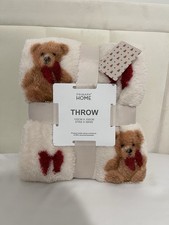 Primark Viral Teddy Bear Bow Fluffy Soft Throw Blanket 🧸 - Brand New