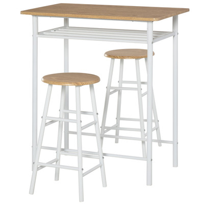 Barhöhe Essgruppe Weiß & Eiche MDF Stahl 80x50x90cm 3tlg kompakt platzsparend
