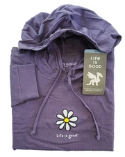 Life Is Good LS Shirt Crusher Relaxed Boxy Hoodie Tee DAISY Flower 47in Womens L