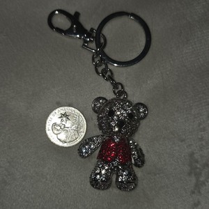 silver and red rhinestone bear keychain