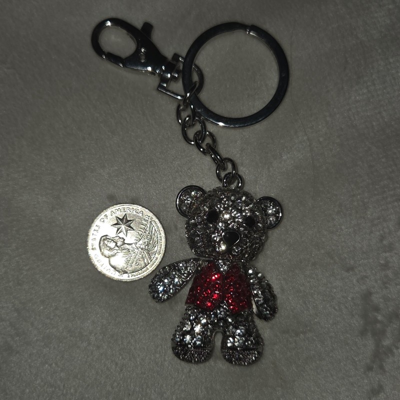 silver and red rhinestone bear keychain