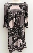 BCBG Maxazria Women's Black/Gray Kimono 3/4 Sleeve Floral Cut-out Shift Dress S