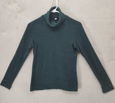 Uniqlo Heattech Pullover Women Small Green Long Sleeve Turtleneck Fleece Top