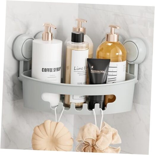 Corner Shower Caddy with Suction Cups, Wall Mounted Organizer 1 Tire-Grey