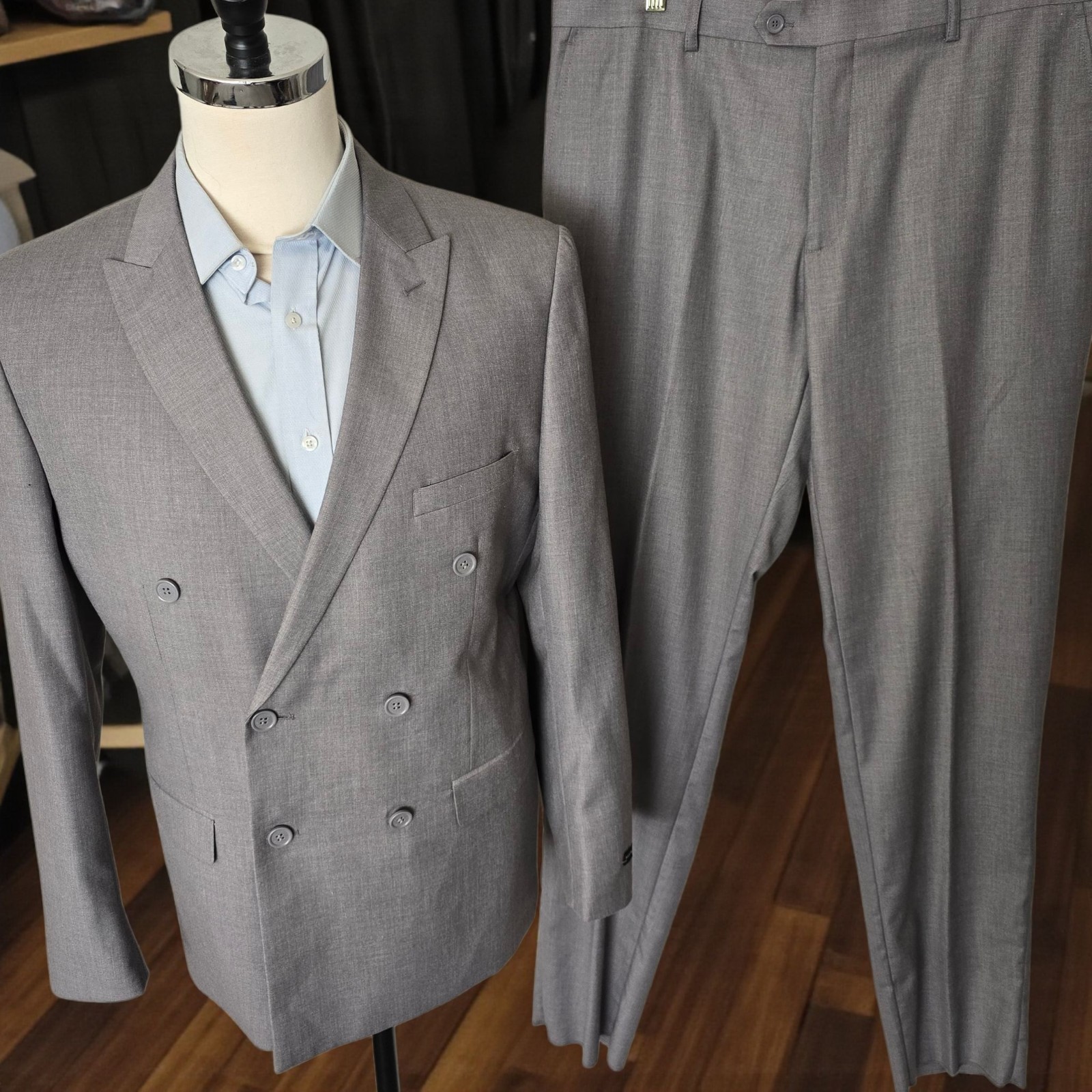 New Alain Dupetit Double Breasted Suit 44r 38x unfinshed Inseam