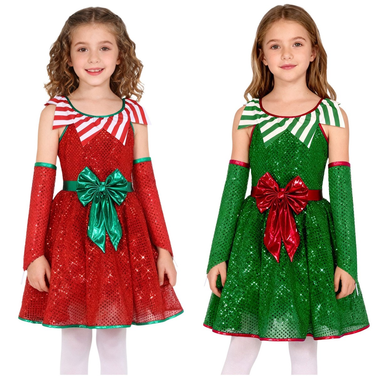 Niñas Miss Santa Vestido de Baile Volantes Cuello Ballet Leotardo Tutú Falda con Guantes
