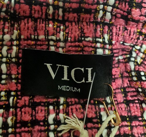 VICI Blazer Tweed Nubby M Double Breasted NWT Pink/Black/Wht Gold Preppy Classic - Picture 10 of 15