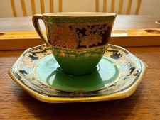 Noritake Vintage Tea Cup and Saucer Set - Dark Green And Black