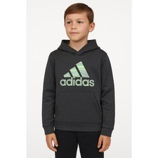 ADIDAS Gray Printed Logo Kangaroo Pocket Sporty Casual Hoodie Boys Small 8 