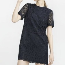 Zara Woman S Navy Lace Mini Dress Short Sleeves Feminine Coquette