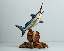 Statua Marlin Blu Salto, Scultura Dipinta, Arte Pesce, Fatta a Mano