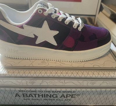 A Bathing Ape Bape Sta Purple Camouflage Men's Low Top Athletic Sneakers