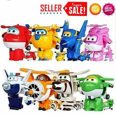 8Pcs Set TV Animation Super Wings Transforming Plane Mini Characters Toys Gifts