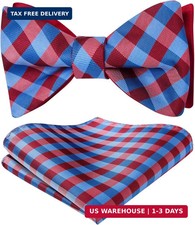 Bow Ties for Men Self-Tie Plaid Checked Bowties and Pocket Square Set Stripe For