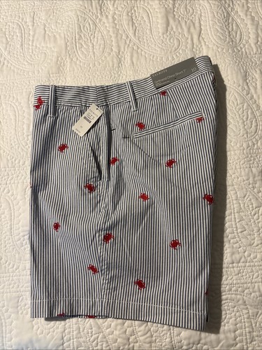 Talbots Girlfriend Chino Shorts NWT 7” Inseam Size 10 Blue & White W/ Red Crabs