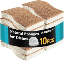 MAQIHAN 10PCS Natural Sponges for Dishes - Biodegradable Sponges Kitchen Eco Fri