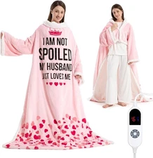 Wearable Heated Blanket with Sleeves Foot Pocket Electric Throw for Women Gift