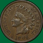 1906 Indian Head Cent Almost Uncirculated AU Coin #38109