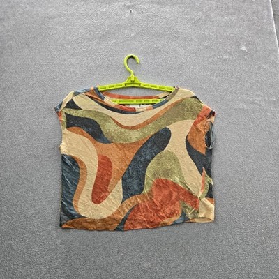 Rachel Zoe Women Shirt M Multicolor Linen Geometric Crew Neck Pullover