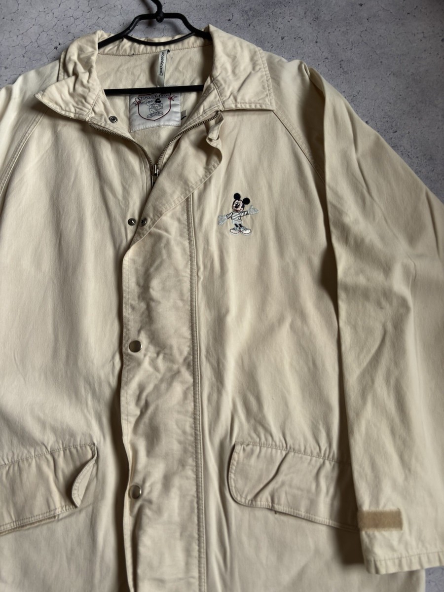 Vintage Rare Disney Mickey Mouse Teflon Jacket L Beige Embroidered