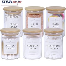 Qtip Holder Bathroom Set Cotton Swabs Organizer Storage Jars Labels Cotton Balls