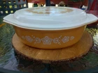 Vintage 2 1/2 Qt Pyrex Oval Casserole With Lid Butterfly Gold Pattern #045