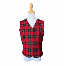 VTG Womens Pendleton Black/Red Buffalo Plaid Preppy 100 Virgin Wool Vest- Sz L