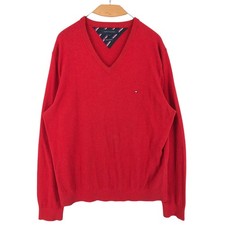 TOMMY HILFIGER Men V-Neck Cotton Cashmere Jumper Pullover Sweater Size XL