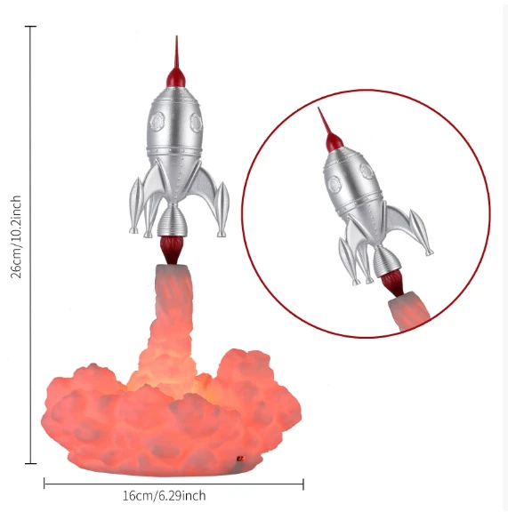 3D-ракета ночник — светящаяся лунная лампа с дышащим светодиодом классный космический детский подарок - Изображение 4 из 4