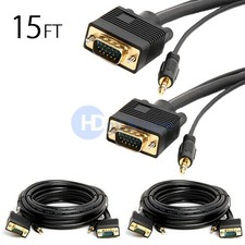 2x SVGA Super VGA HD15 M/M cable w/ 3.5mm Stereo Audio Gold Plated 15 FT