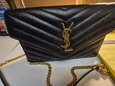 Saint Laurent Envelope Chevron Crossbody Black Leather