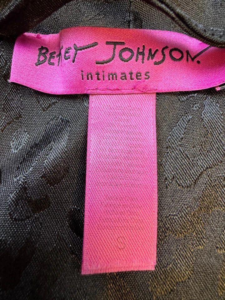 Bata Betsey Johnson Mujer Pequeña Rosa Terry Tela Negro Leopardo Terciopelo Kimono Foto 3 de 4
