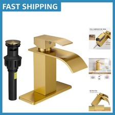 Modern Brushed Gold Bathroom Faucet - Waterfall Spout with Drain Included