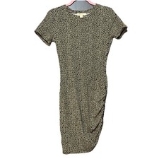 Michael Kors Small Bodycon Dress Black Beige Animal Abstract Print Stretch Midi