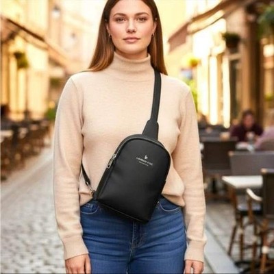 London Fog Janice Double-Compartment Sling Bag Black - NWT