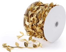 43.7 Yards Gold Leaf Trim Ribbons, Artificial Vine Leaves Christmas Ribbon Trim 