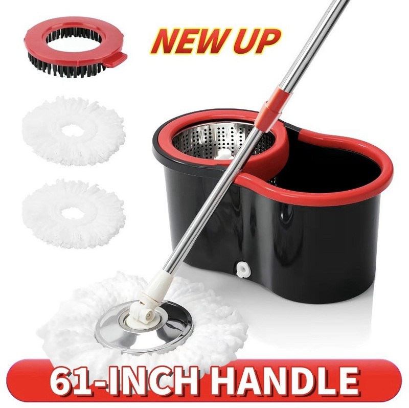 Spin Mop & Bucket Set 61in Telescopic Handle, 3 Mop Heads, Replacement Pads