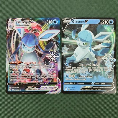 Glaceon VMAX 041/203 V 040/203 Evolving Skies Snowflake Stamp Promo Pokemon Card