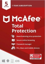 McAfee Total Protection 2026 5 Devices 1 Year Antivirus Security