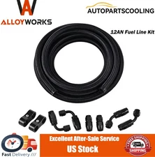 12AN Fuel Line Kit AN12 Braided Nylon Fuel Hose CPE 10FT Black OD:0.93" NEW