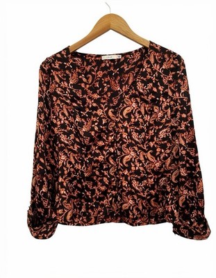 Lush Womens Size Medium Black Long Sleeve Floral Button Down Blouse 