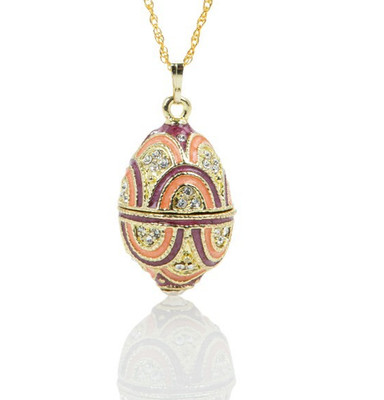 Keren Kopal Purple & Peach Egg Pendant Necklace with flower decorted crystals