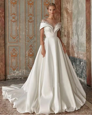 Elegant Exquisite A Line Wedding Dresses Bride Gowns Lace Off the Shoulder Soft