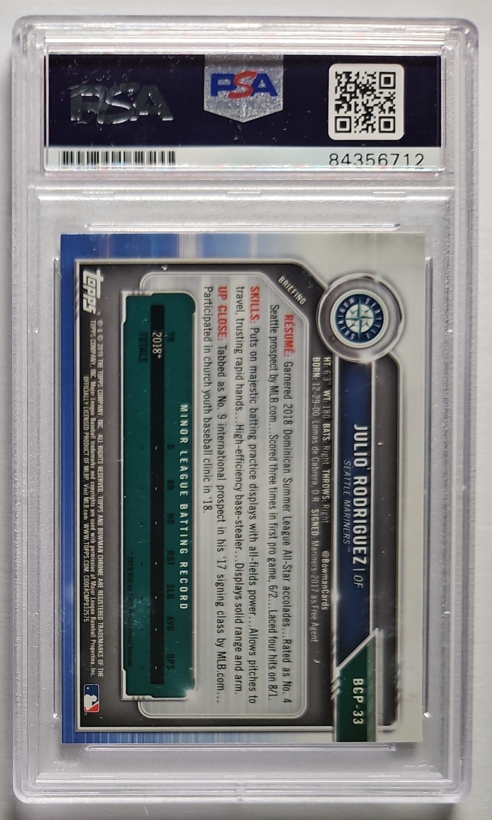 2019 BOWMAN CHROME ROOKIE JULIO RODRIGUEZ PSA AUTHENTIC AUTO INSCRIBED JROD SHOW view 6