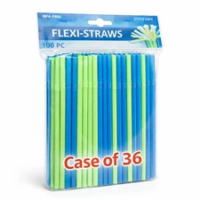 Evriholder Flexi-Strawz Blue/Green Flexible Straws 100ct (Case of 36) BPA-Free